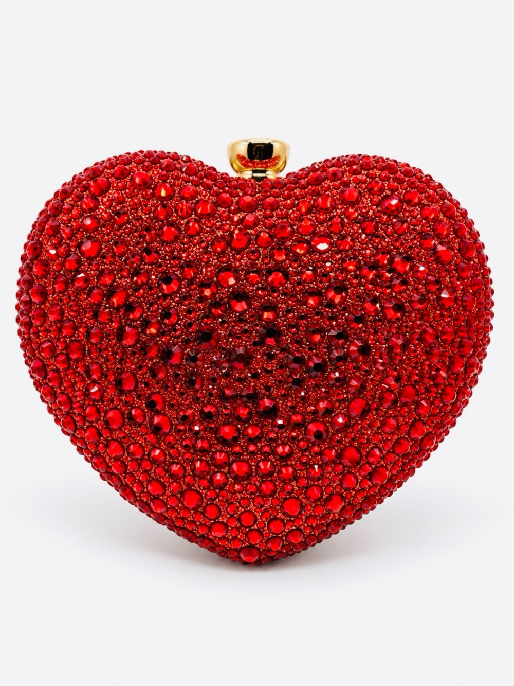 Red Crystal Heart Clutch Purse Gold Handle Formal Evening Bag Womens NEW